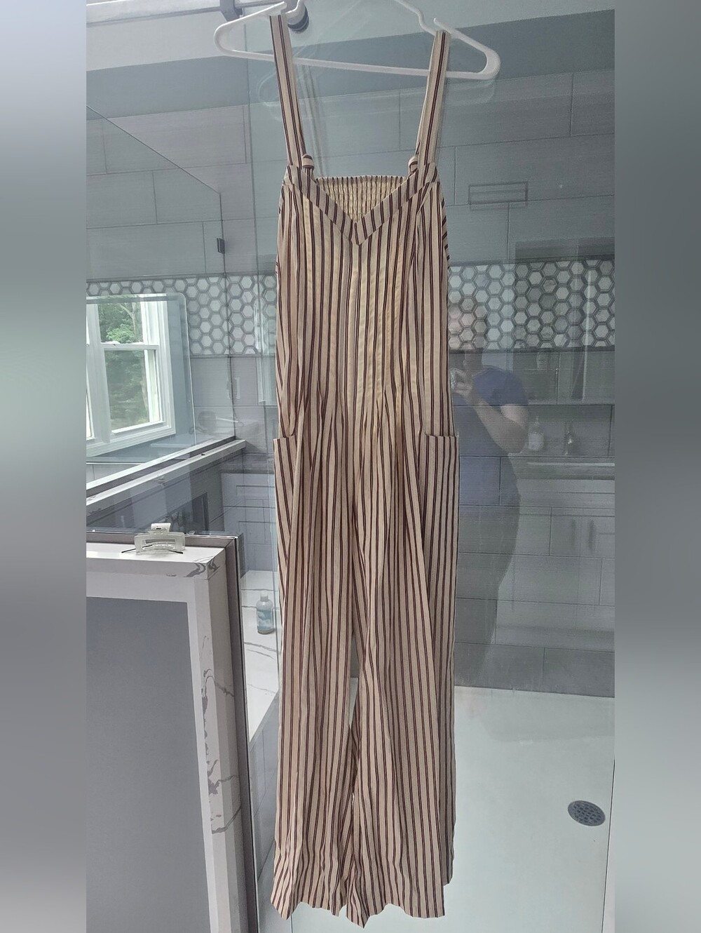 Cupshe Striped Wide-Leg Jumpsuit with Pockets - Beige & Brown